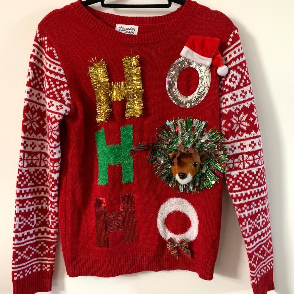 Lavender Moon Ugly Christmas Sweater HO HO HO